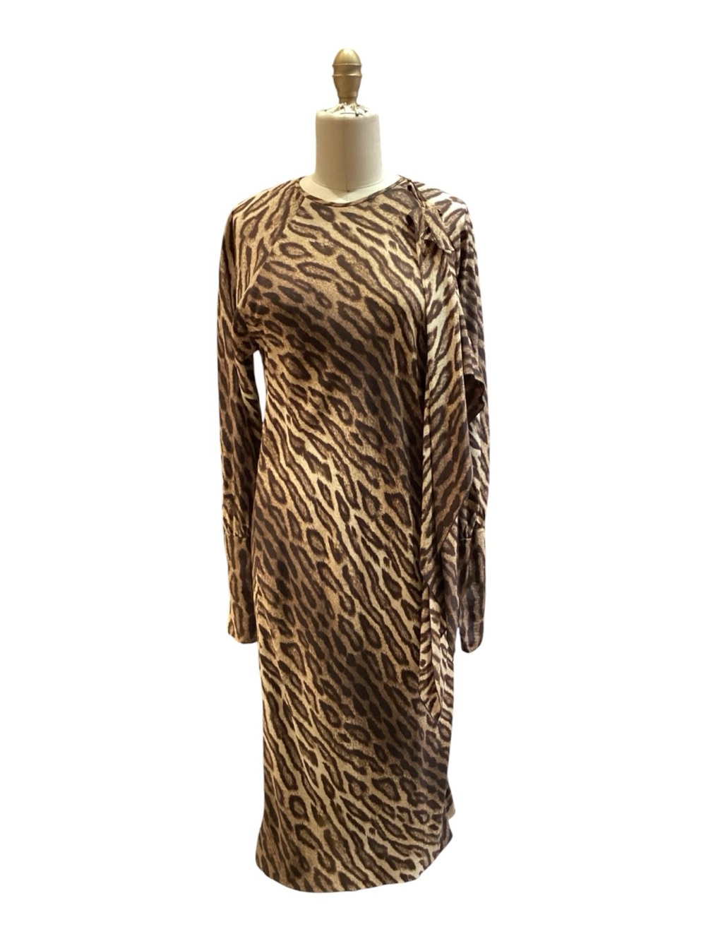 Vintage 80s Leopard Print Bias Cut Silk Dress Medium